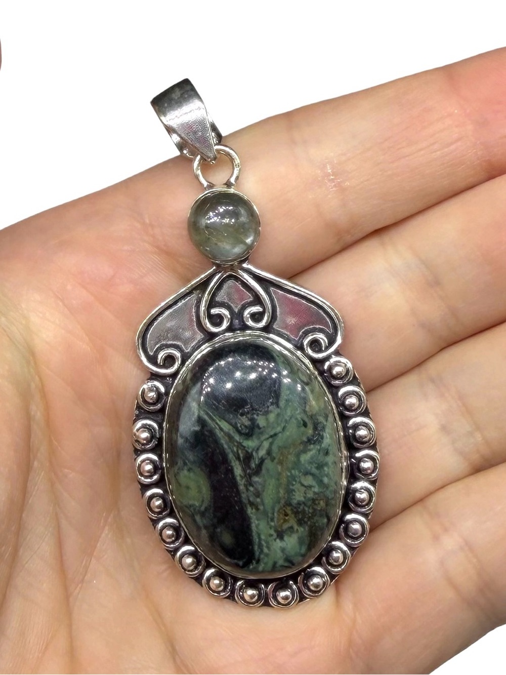 African Kambaba Jasper Labradorite Necklace Pendant 925 Sterling Silver Overlay